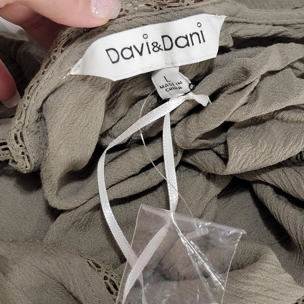 Davi and‎ Dani Wide Leg Maxi Illusion Crop Jumpsuit Olive Green Boho Festival - Picture 9 of 9